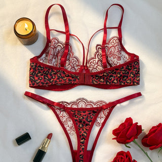 Sheer Mesh Leopard Print Bra and Panty Set - Noir Series