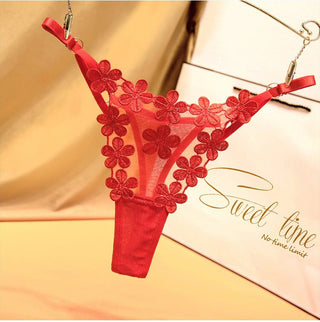 Flower Embroidery Comfortable Adjustable Straps Metal Buckle Design Thong Panties