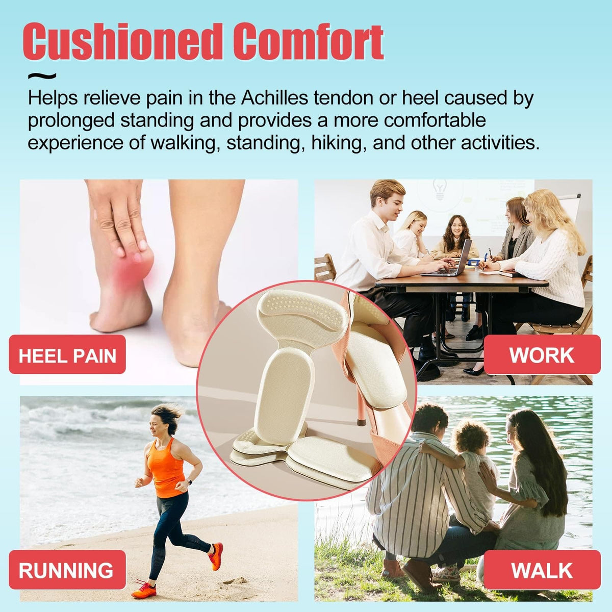 Anti-slip Heel Liners Soft Cushion Heel Protector Pads for Women Men S