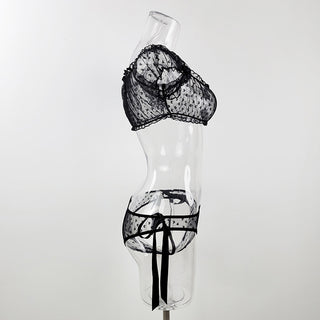 Lace Off-Shoulder Sheer Lingerie Set with Tube Top Midnight Noir