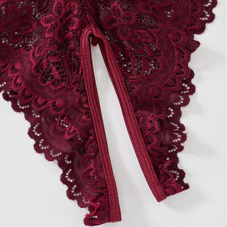 Elegant Floral Lace Deep V Bodysuit with Strappy Back Detail