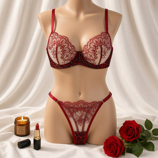 Sheer Mesh Leopard Print Bra and Panty Set - Noir Series