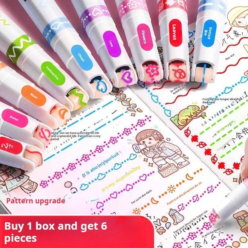 【6 PCS】Flower outline pen, fluorescent curve pen